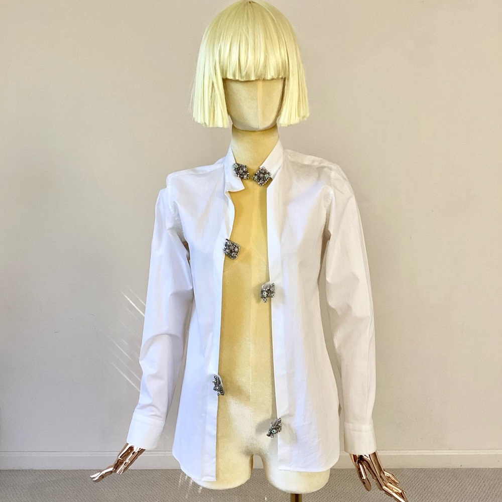 Lancetti White Cotton Beads Shirt SZ 2